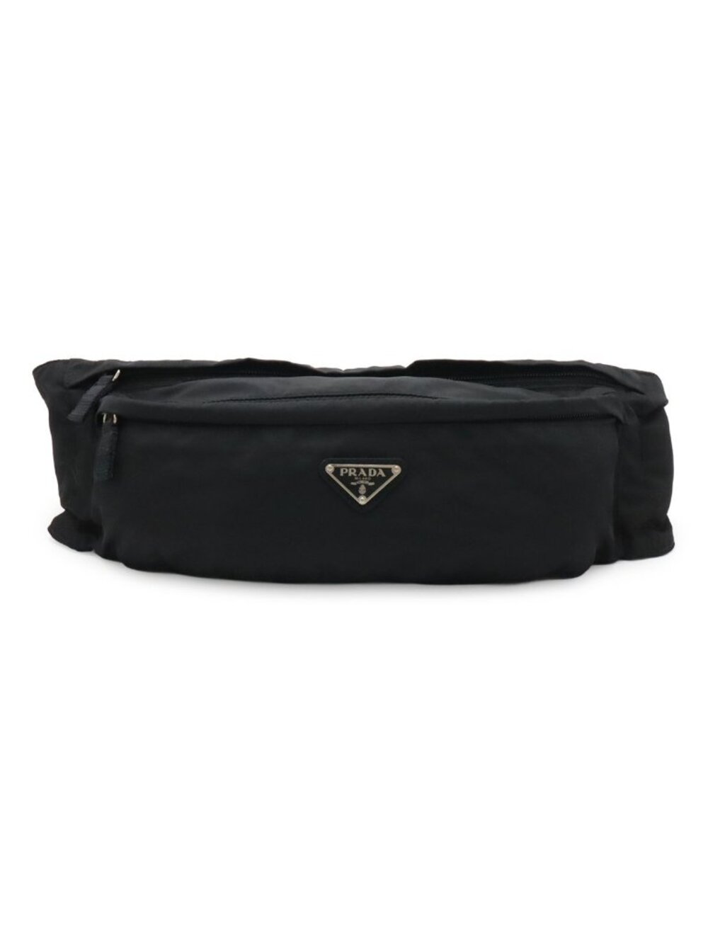Prada Triangle Logo Belt Bag Waist Pouch Hip Nylon Black Silver - Picture 1 of 7